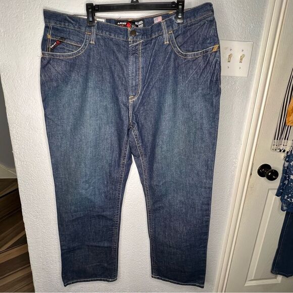 New! Ariat Work Flame Resistant CAT 2 Relaxed Basic Boot Cut Blue Jean Sz 42X30 - Picture 3 of 11